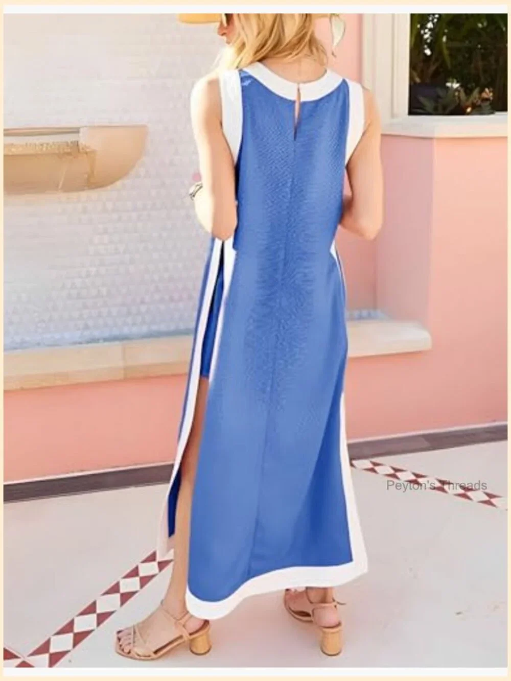 2 Piece Sets Boho Color Block Sleeveless Maxi Dress Matching Shorts with Pockets